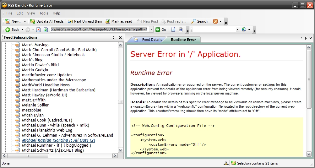YSOD from MSDN